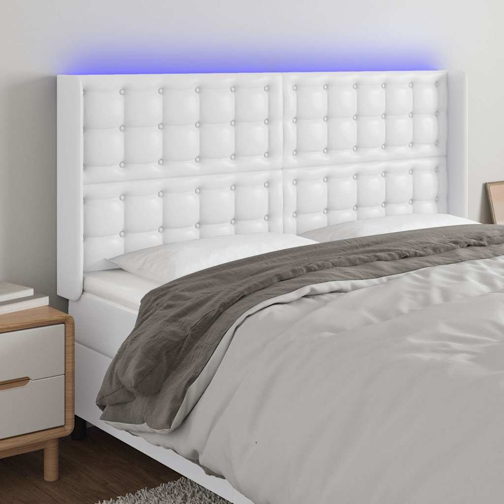 vidaXL LED горна табла за легло бяла 183x16x118/128 см