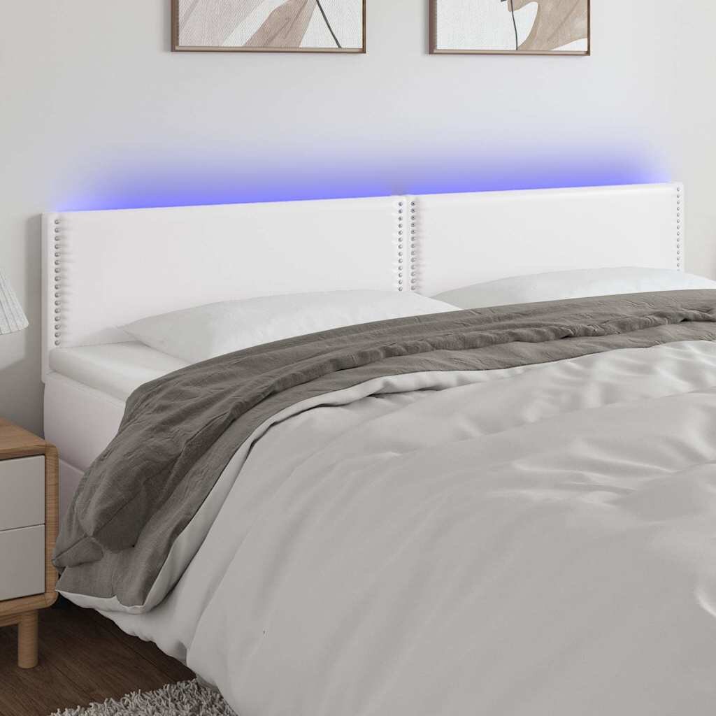 vidaXL LED Горна табла за легло бяла 200x5x78/88 см изкуствена кожа