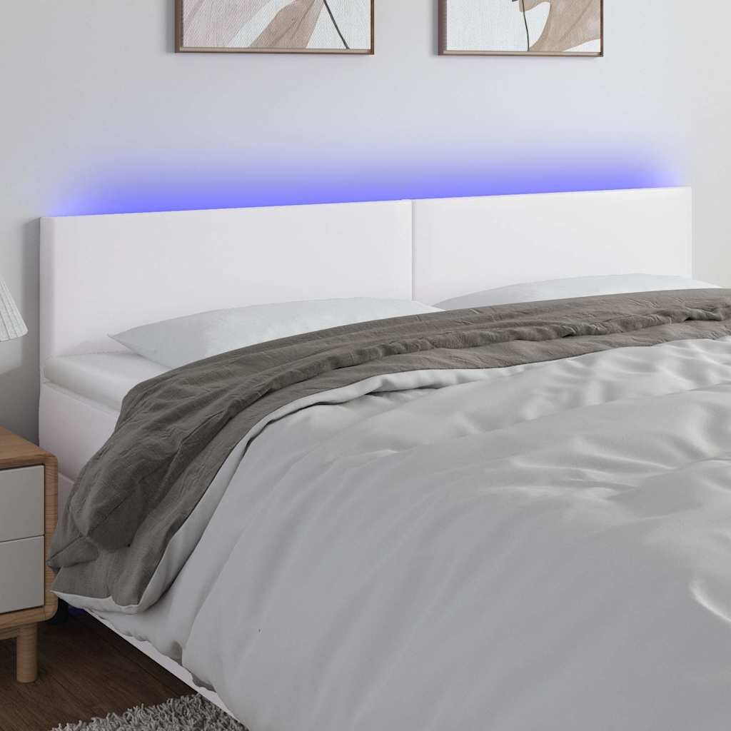 vidaXL LED Горна табла за легло бяла 200x5x78/88 см изкуствена кожа