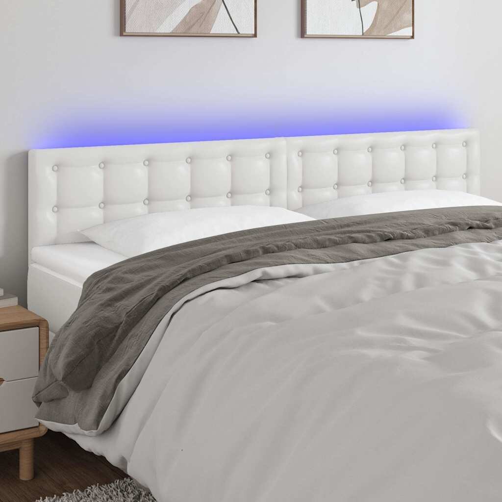 vidaXL LED Горна табла за легло бяла 200x5x78/88 см изкуствена кожа