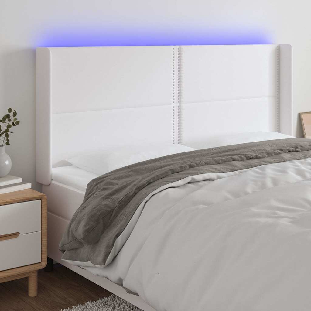 vidaXL LED горна табла за легло бяла 203x16x118/128 см