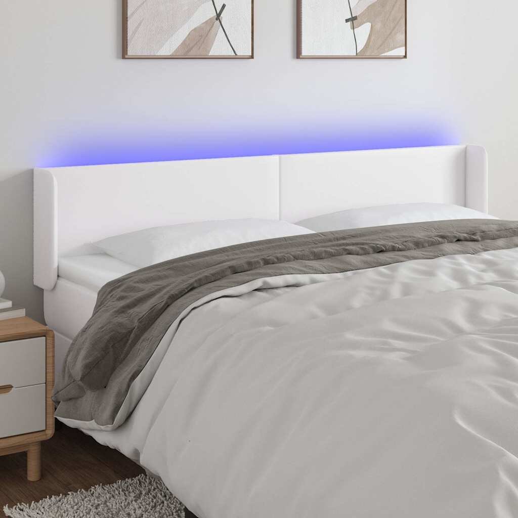 vidaXL LED горна табла за легло бяла 203x16x78/88см изкуствена кожа