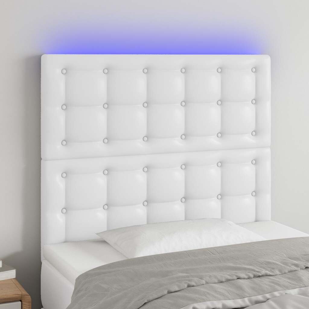 vidaXL LED горна табла за легло бяла 80x5x118/128 см изкуствена кожа