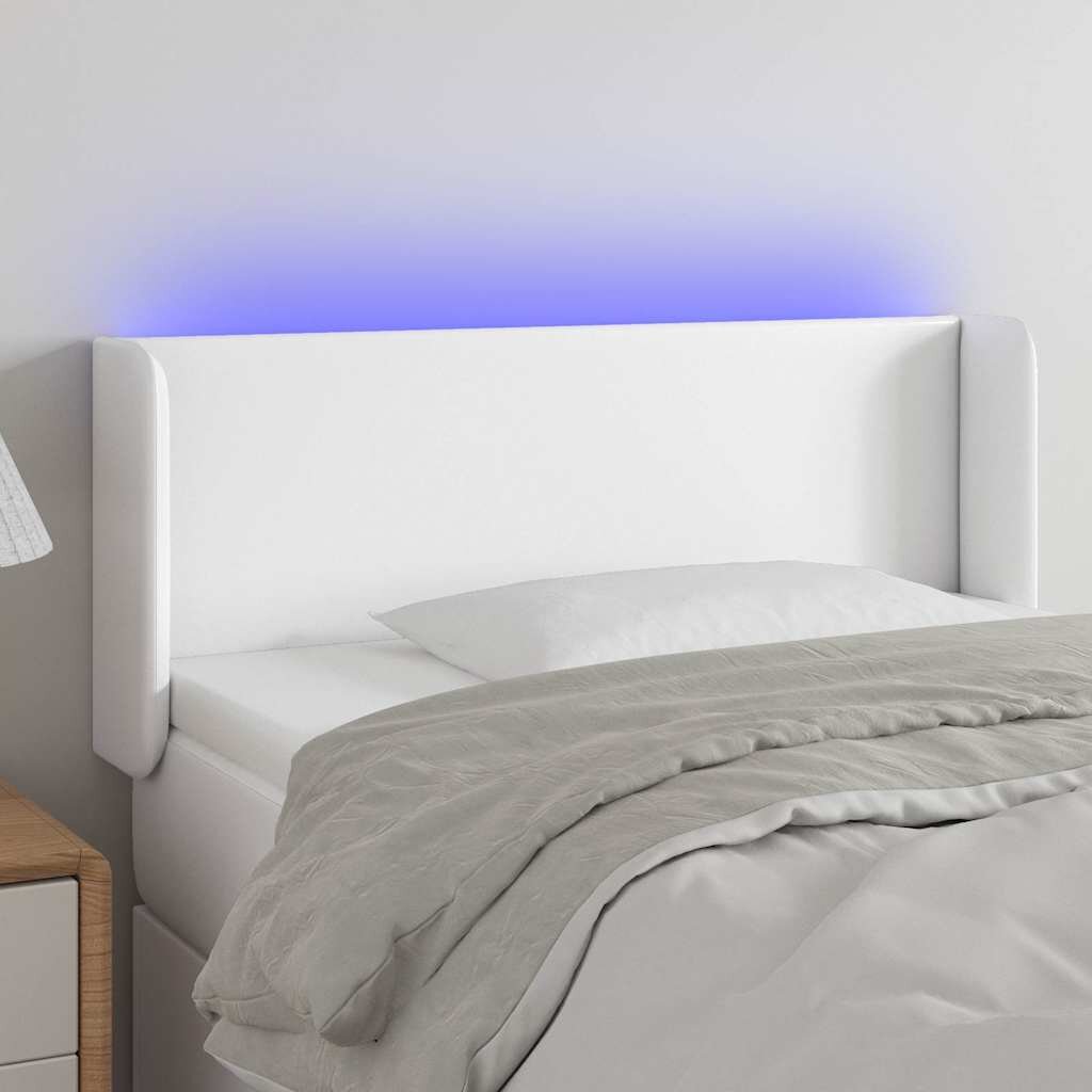vidaXL LED горна табла за легло бяла 83x16x78/88 см изкуствена кожа