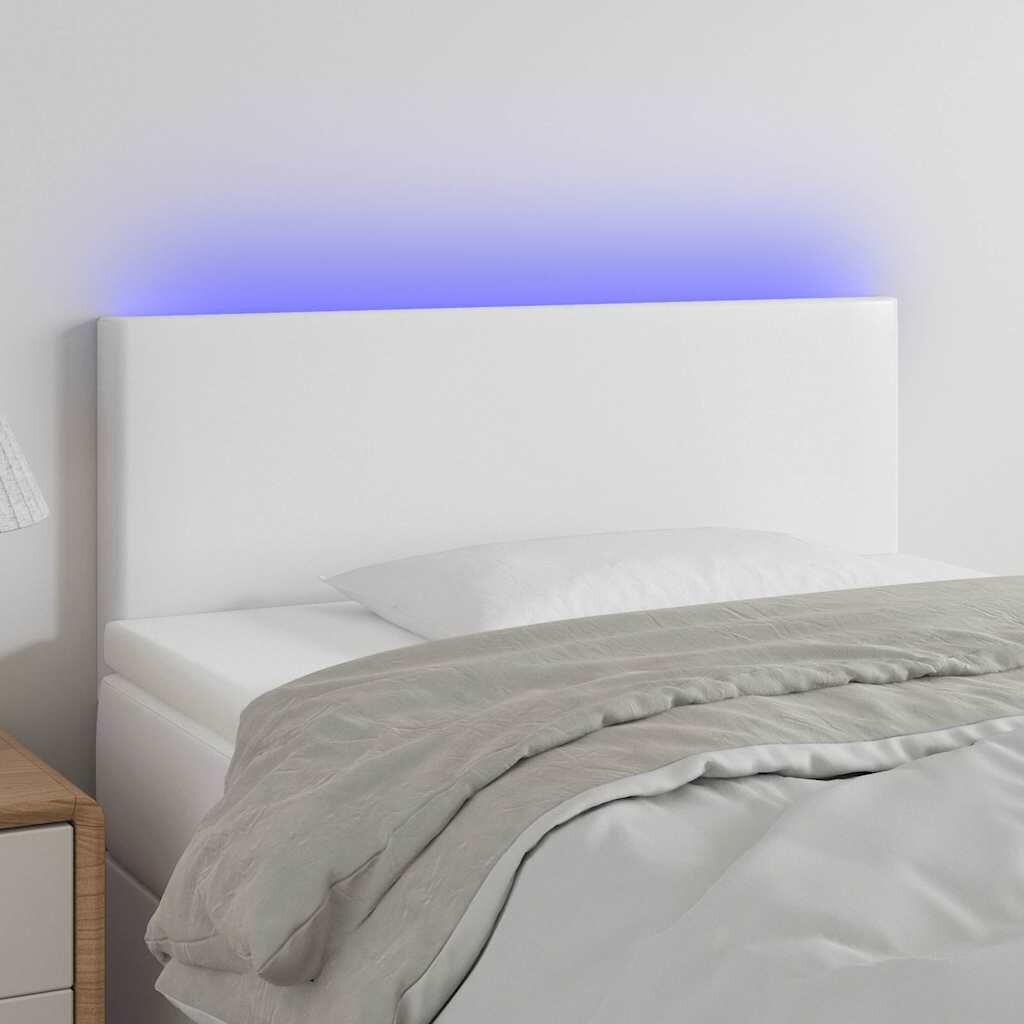 vidaXL LED Горна табла за легло бяла 90x5x78/88 см изкуствена кожа