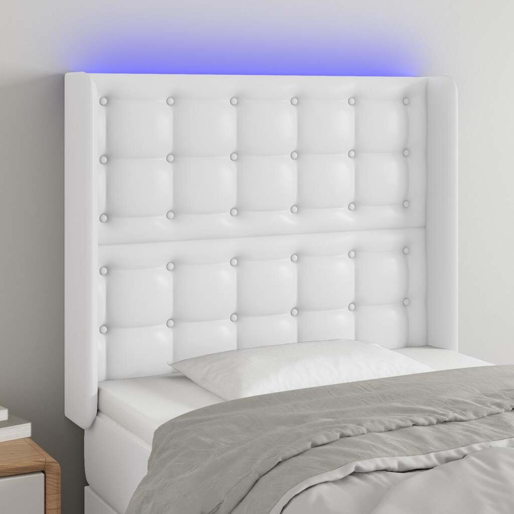 vidaXL LED горна табла за легло бяла 93x16x118/128 см