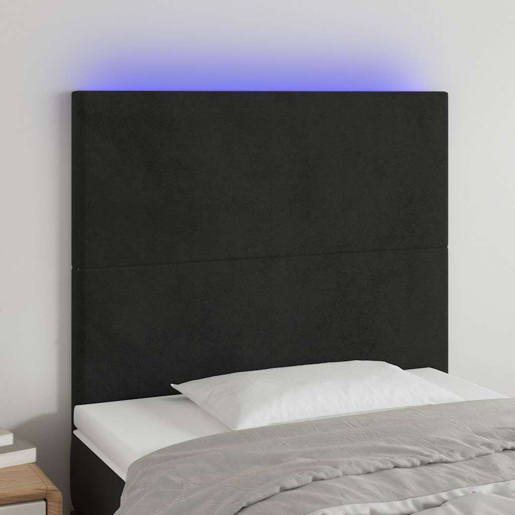 vidaXL LED горна табла за легло черна 100x5x118/128 см кадифе
