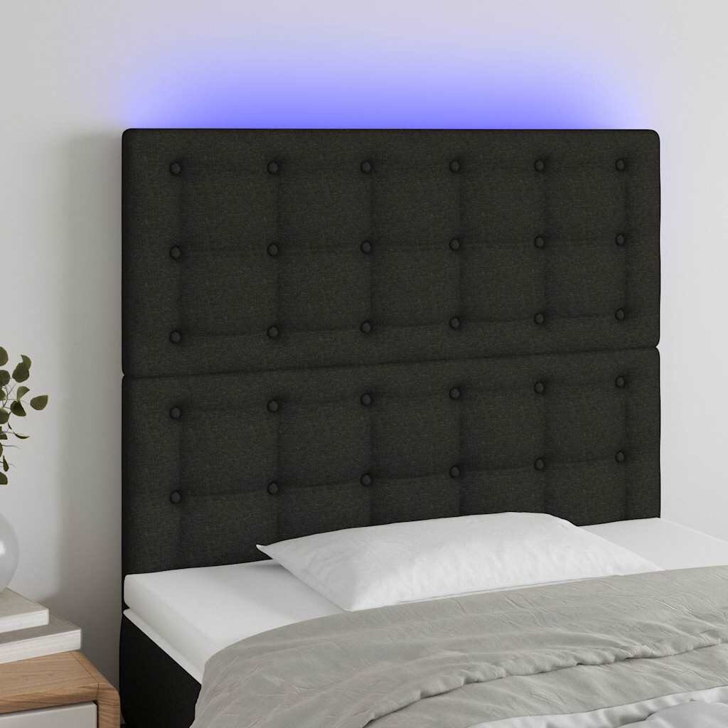 vidaXL LED горна табла за легло черна 100x5x118/128 см плат