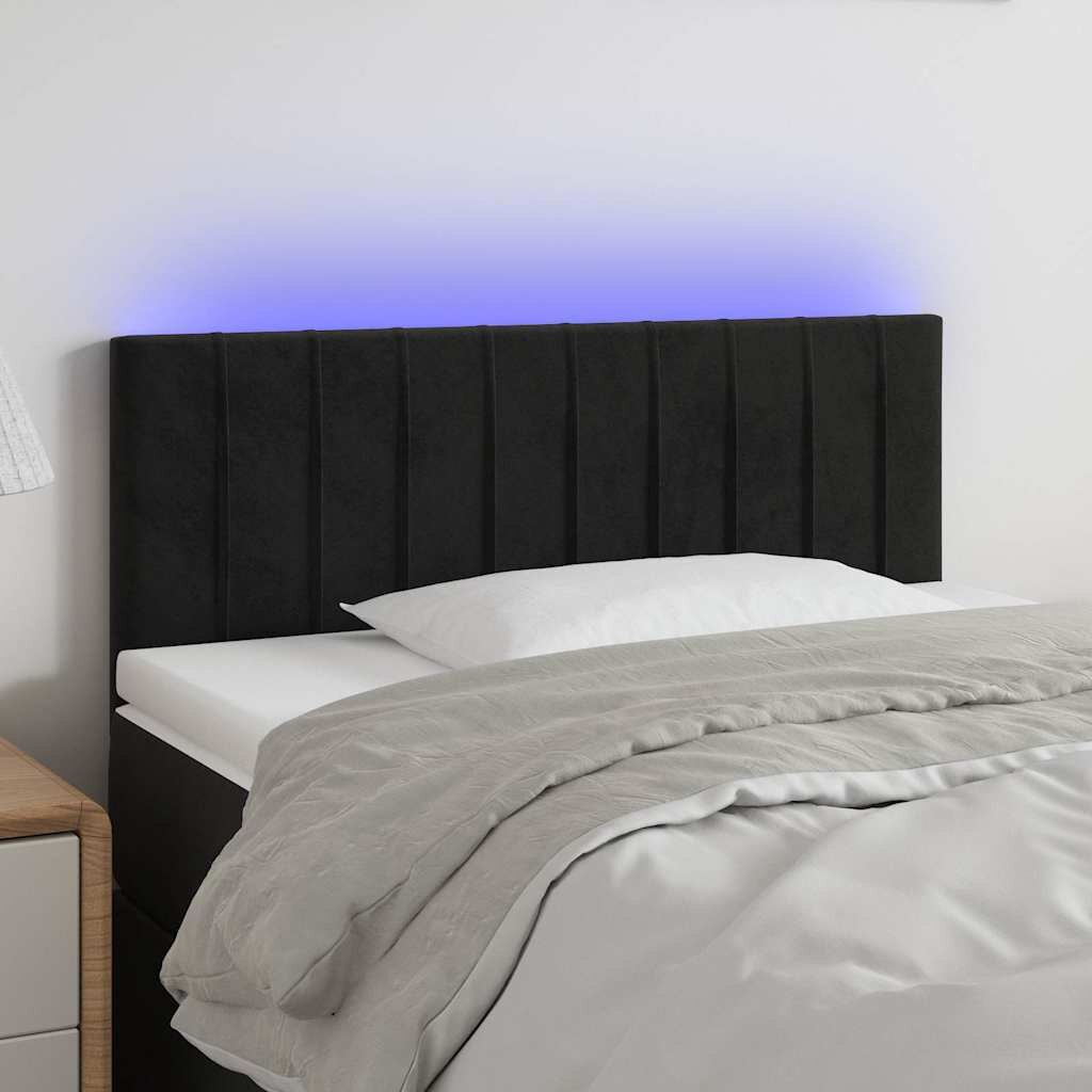 vidaXL LED горна табла за легло черна 100x5x78/88 см кадифе