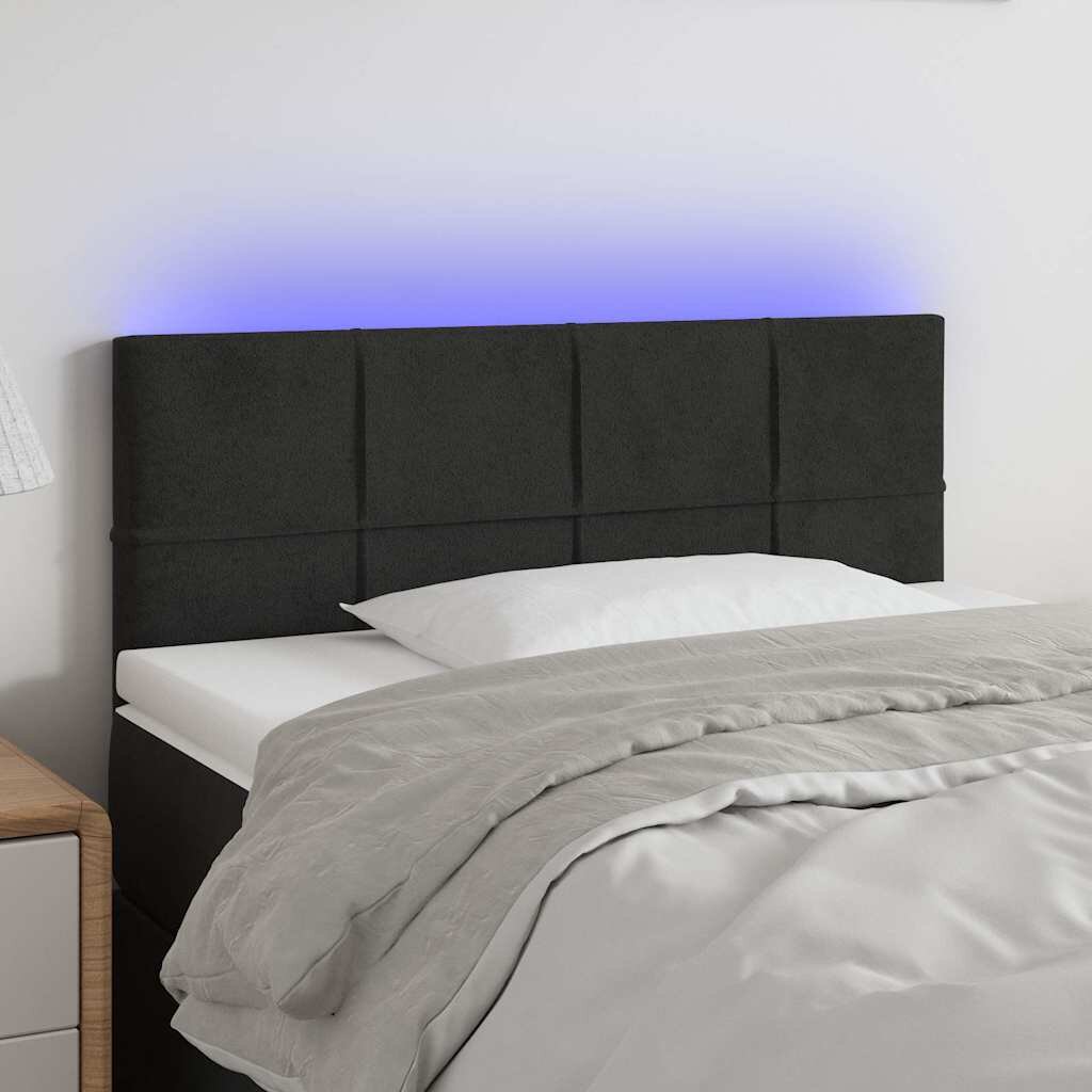 vidaXL LED горна табла за легло черна 100x5x78/88 см кадифе