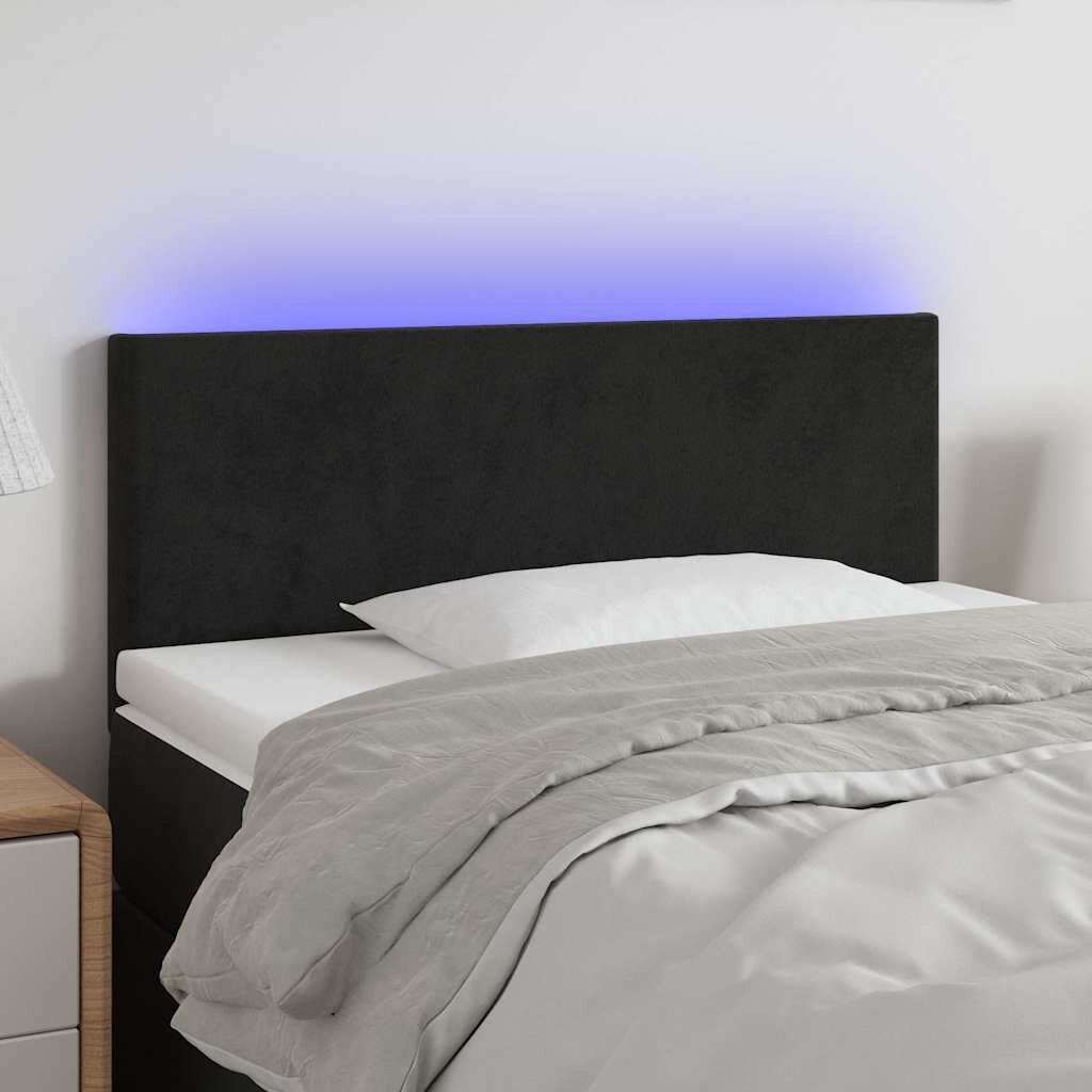 vidaXL LED горна табла за легло черна 100x5x78/88 см кадифе