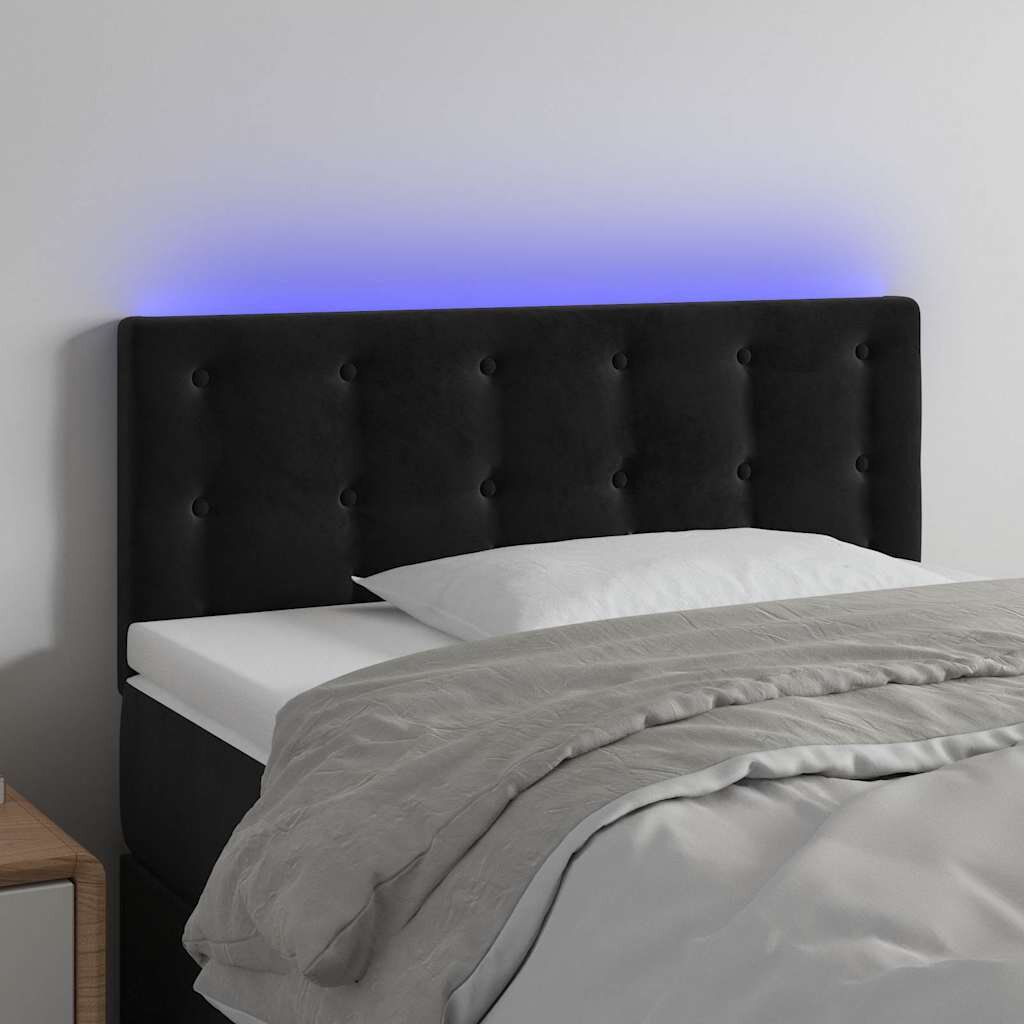 vidaXL LED горна табла за легло черна 100x5x78/88 см кадифе