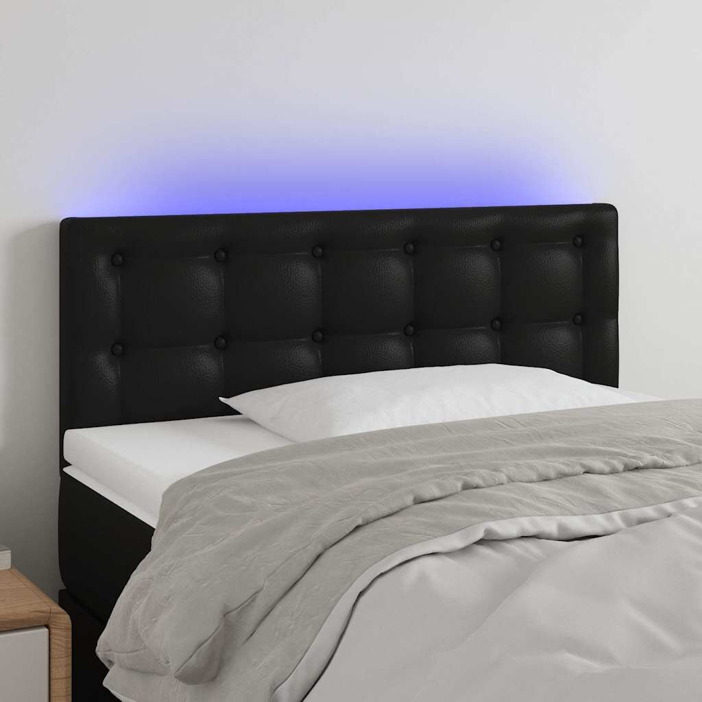 vidaXL LED Горна табла за легло черна 100x5x78/88см изкуствена кожа