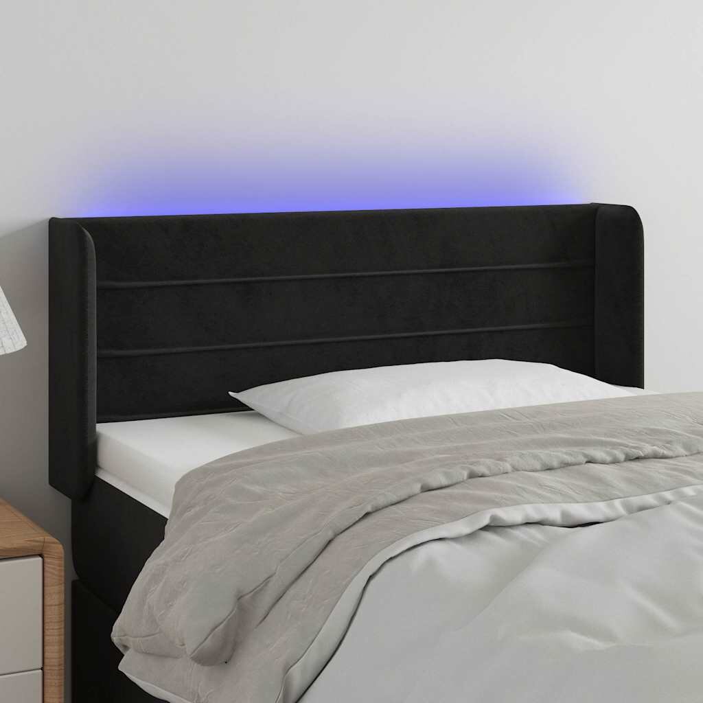 vidaXL LED горна табла за легло черна 103x16x78/88 см кадифе