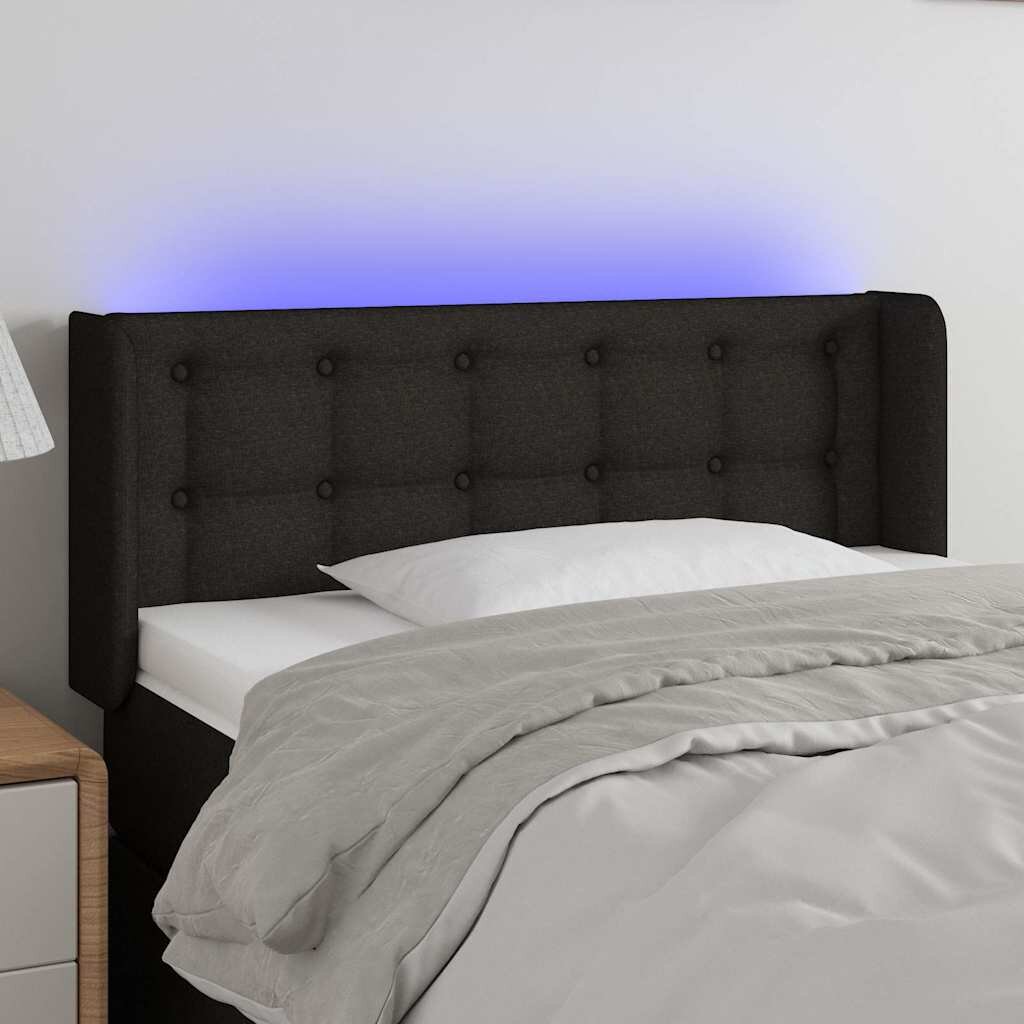 vidaXL LED горна табла за легло черна 103x16x78/88 см плат