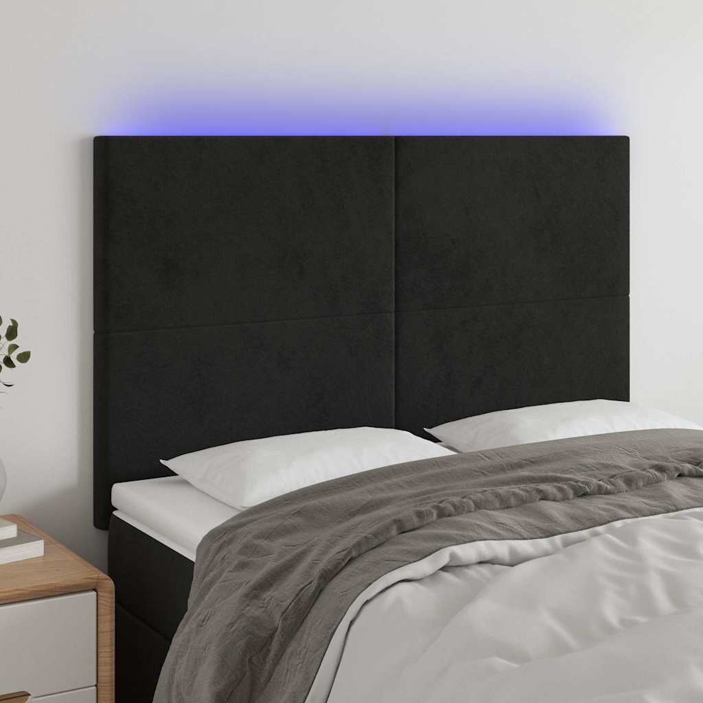 vidaXL LED горна табла за легло черна 144x5x118/128 см кадифе