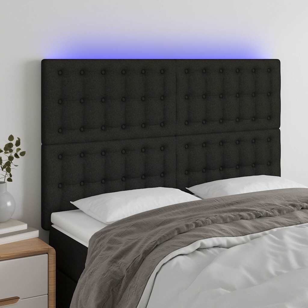 vidaXL LED горна табла за легло черна 144x5x118/128 см плат