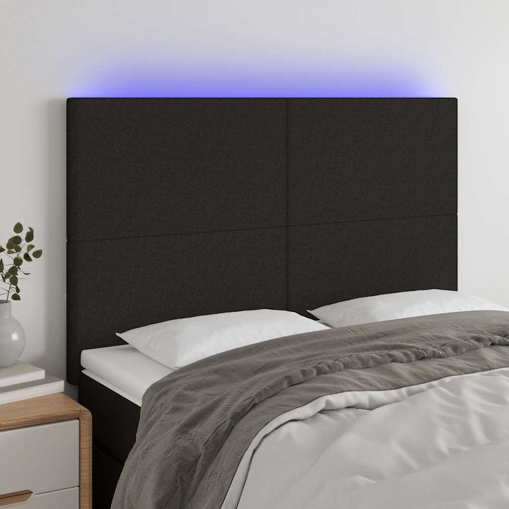 vidaXL LED горна табла за легло черна 144x5x118/128 см плат