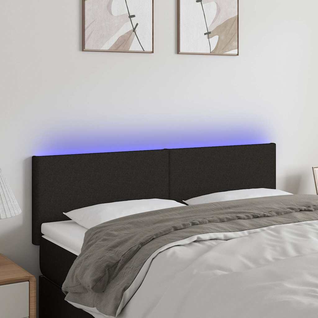 vidaXL LED горна табла за легло черна 144x5x78/88 см плат