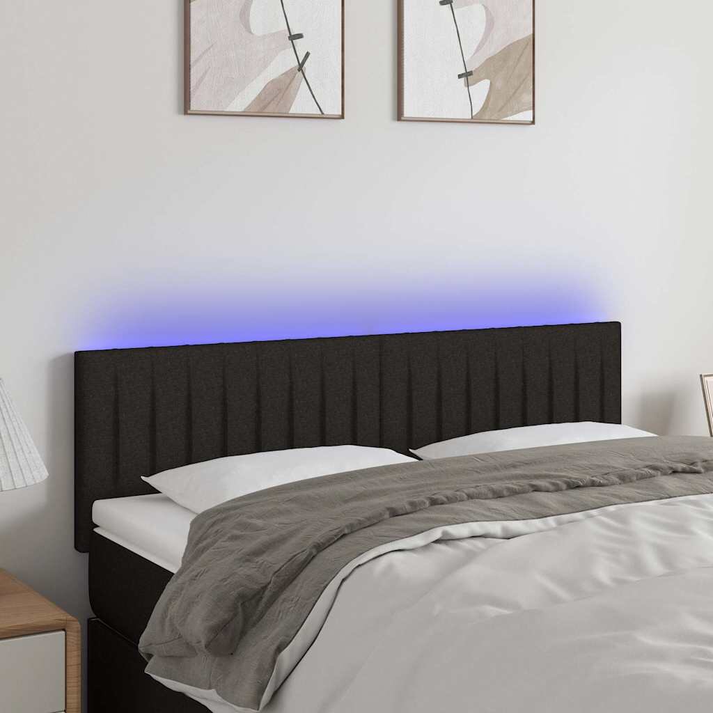 vidaXL LED горна табла за легло черна 144x5x78/88 см плат