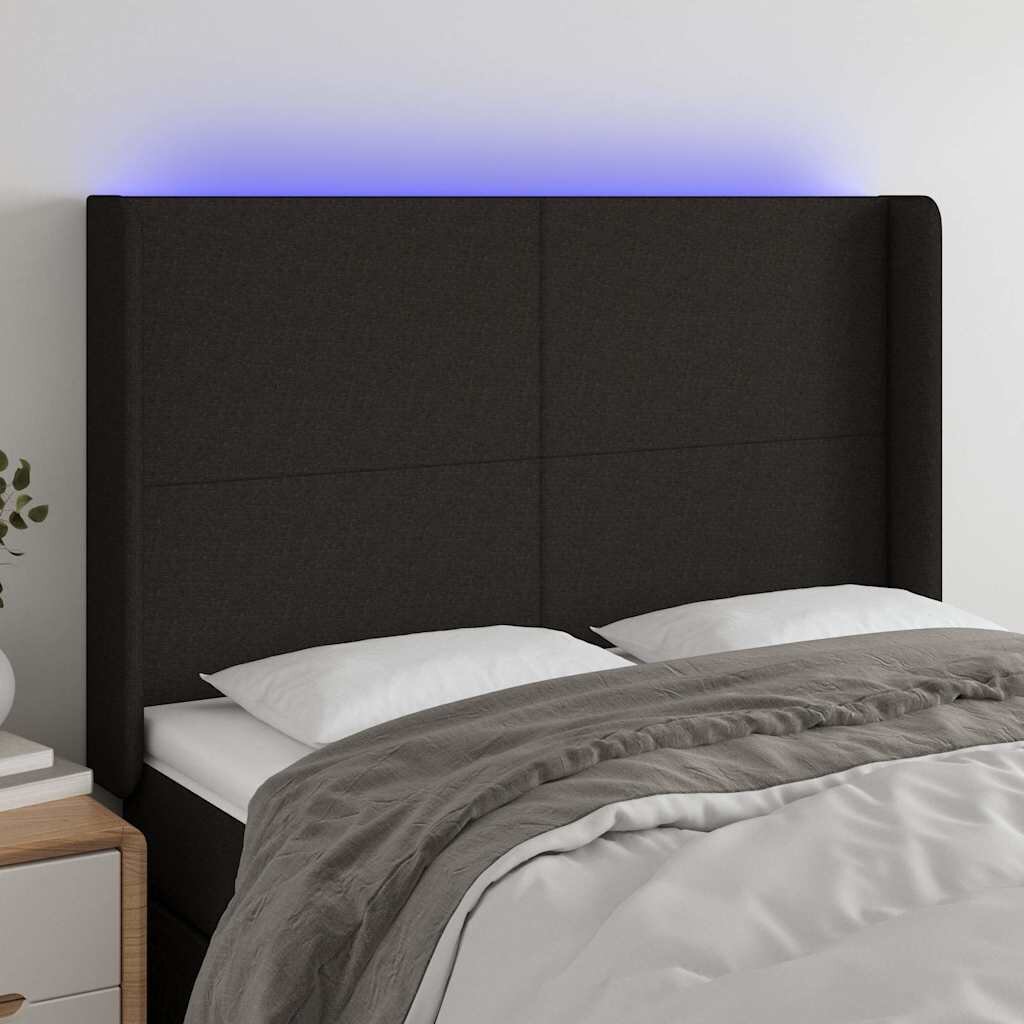 vidaXL LED горна табла за легло черна 147x16x118/128 см плат