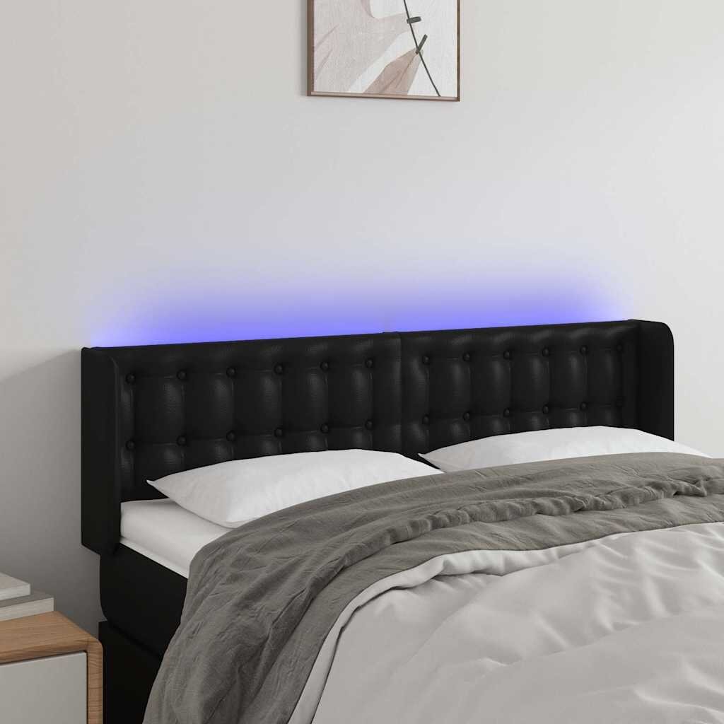vidaXL LED горна табла за легло черна 147x16x78/88 см