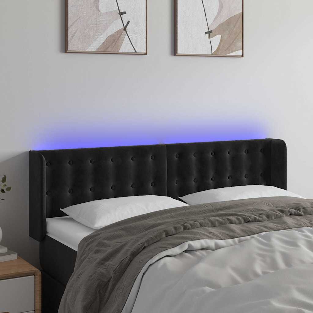 vidaXL LED горна табла за легло черна 147x16x78/88 см кадифе