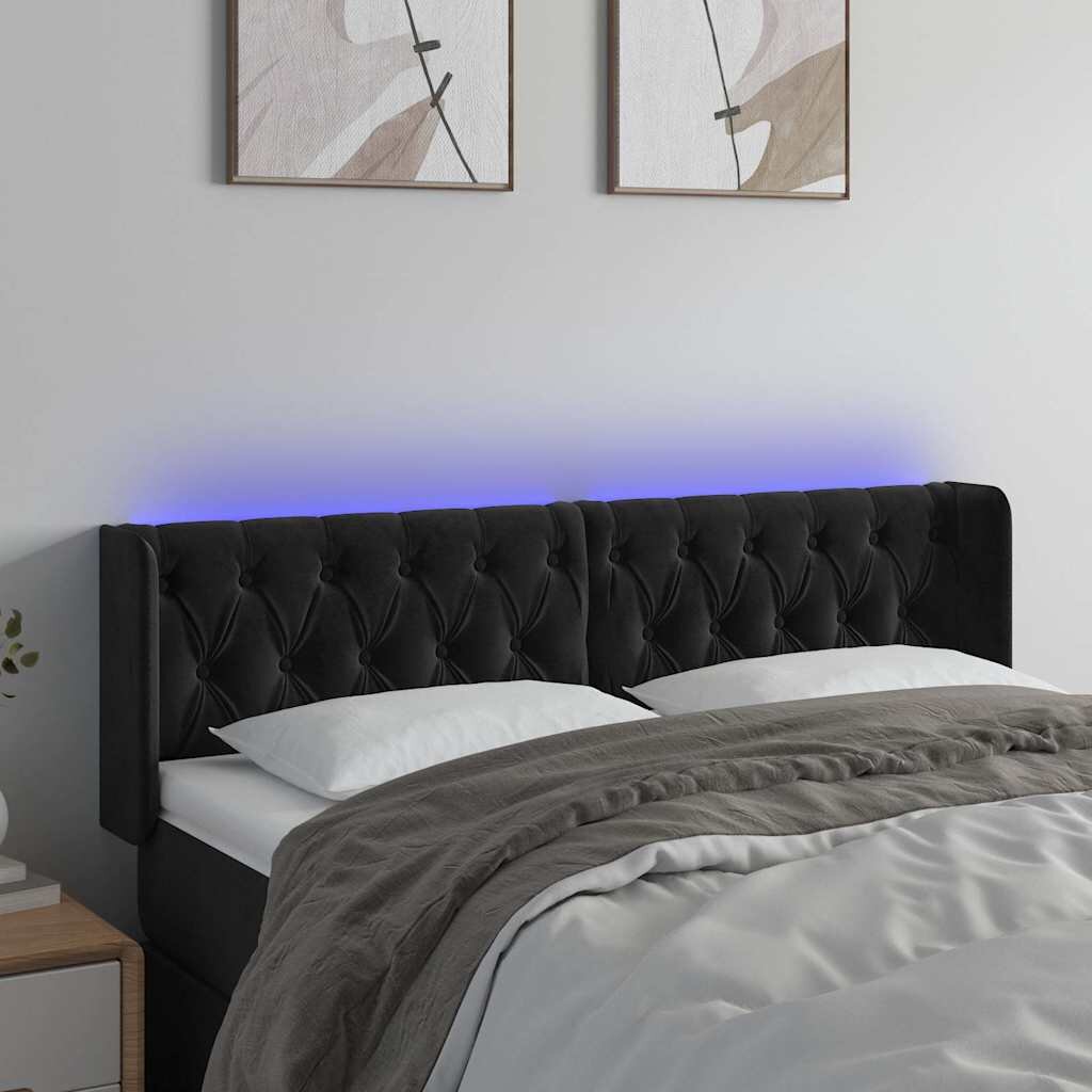 vidaXL LED горна табла за легло черна 147x16x78/88 см кадифе