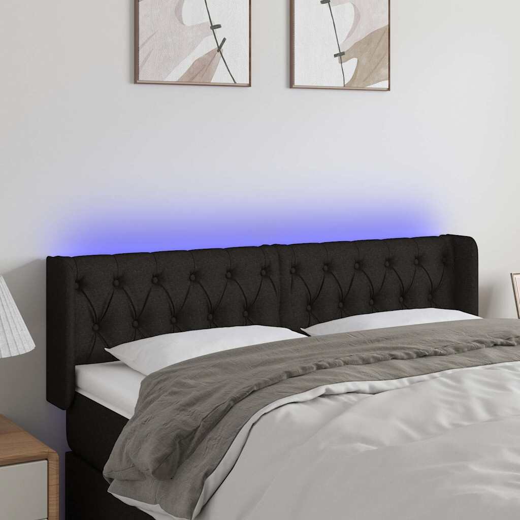 vidaXL LED горна табла за легло черна 147x16x78/88 см плат