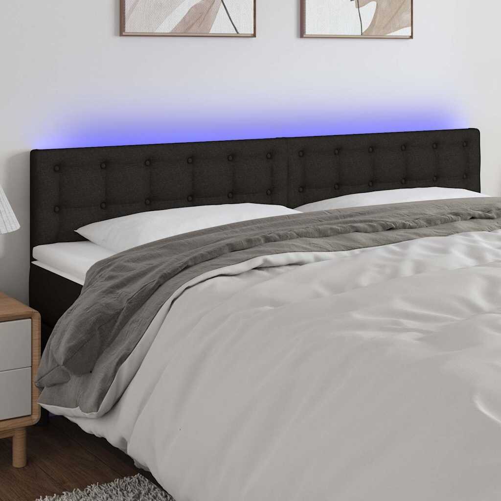 vidaXL LED горна табла за легло черна 160x5x78/88 см плат