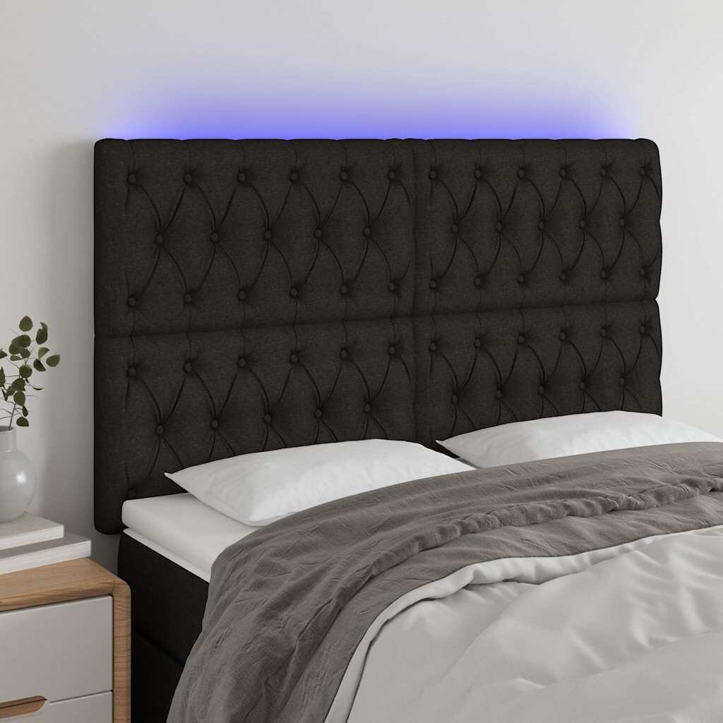 vidaXL LED горна табла за легло черна 160x7x118/128 см плат
