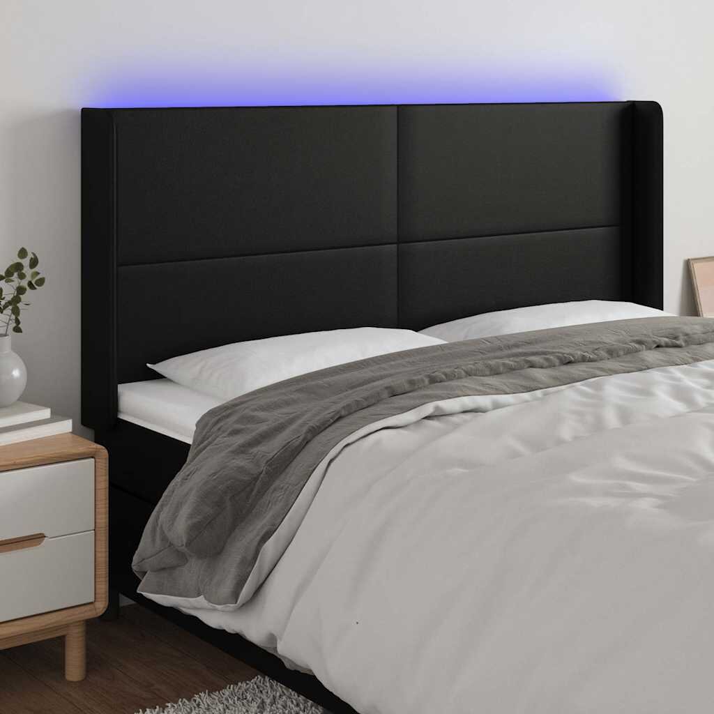 vidaXL LED горна табла за легло черна 163x16x118/128 см