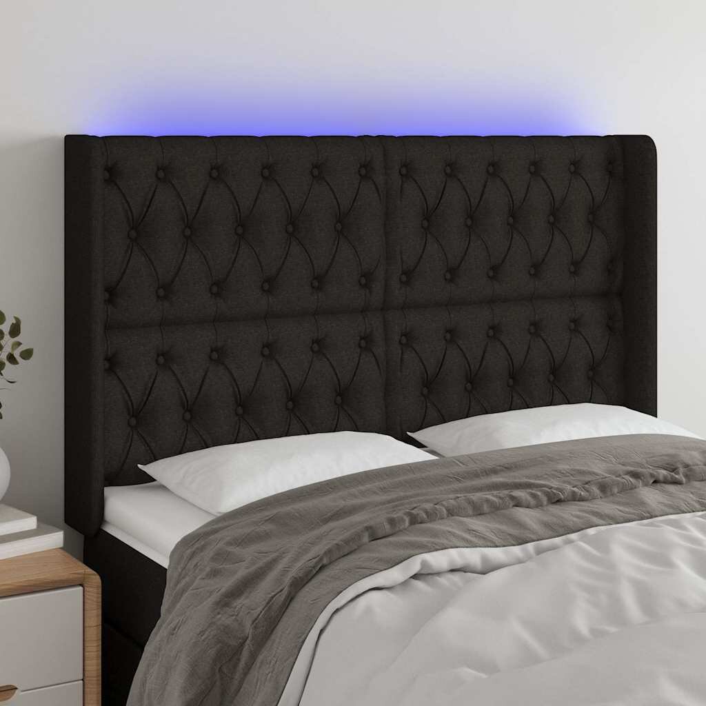 vidaXL LED горна табла за легло черна 163x16x118/128 см плат