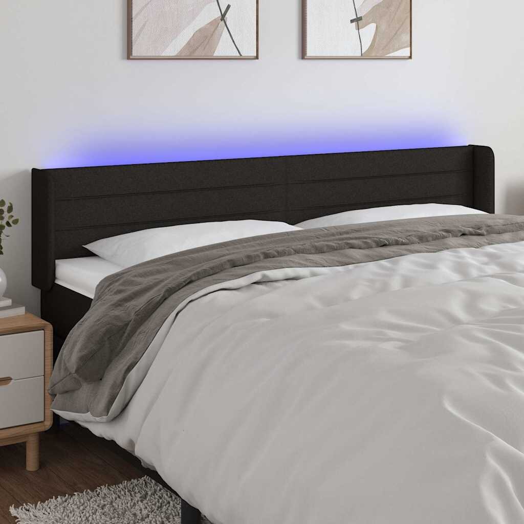 vidaXL LED горна табла за легло черна 163x16x78/88 см плат