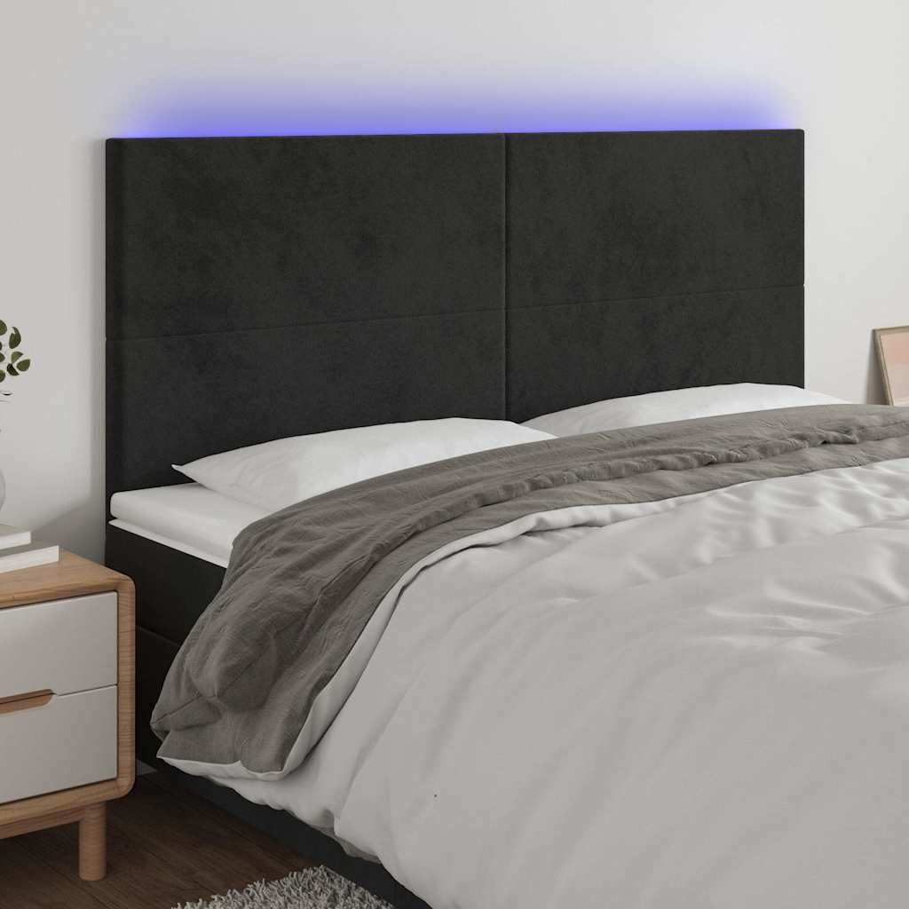 vidaXL LED горна табла за легло черна 180x5x118/128 см кадифе