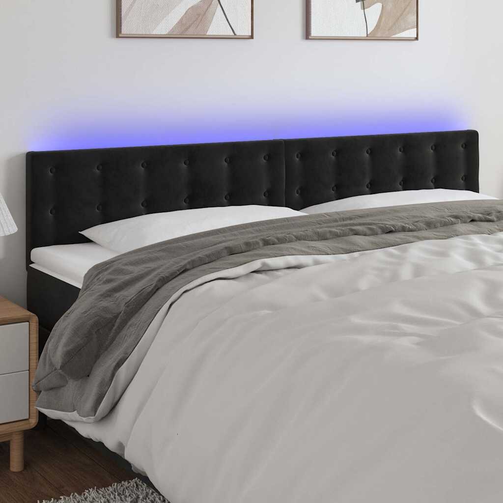 vidaXL LED горна табла за легло черна 180x5x78/88 см кадифе