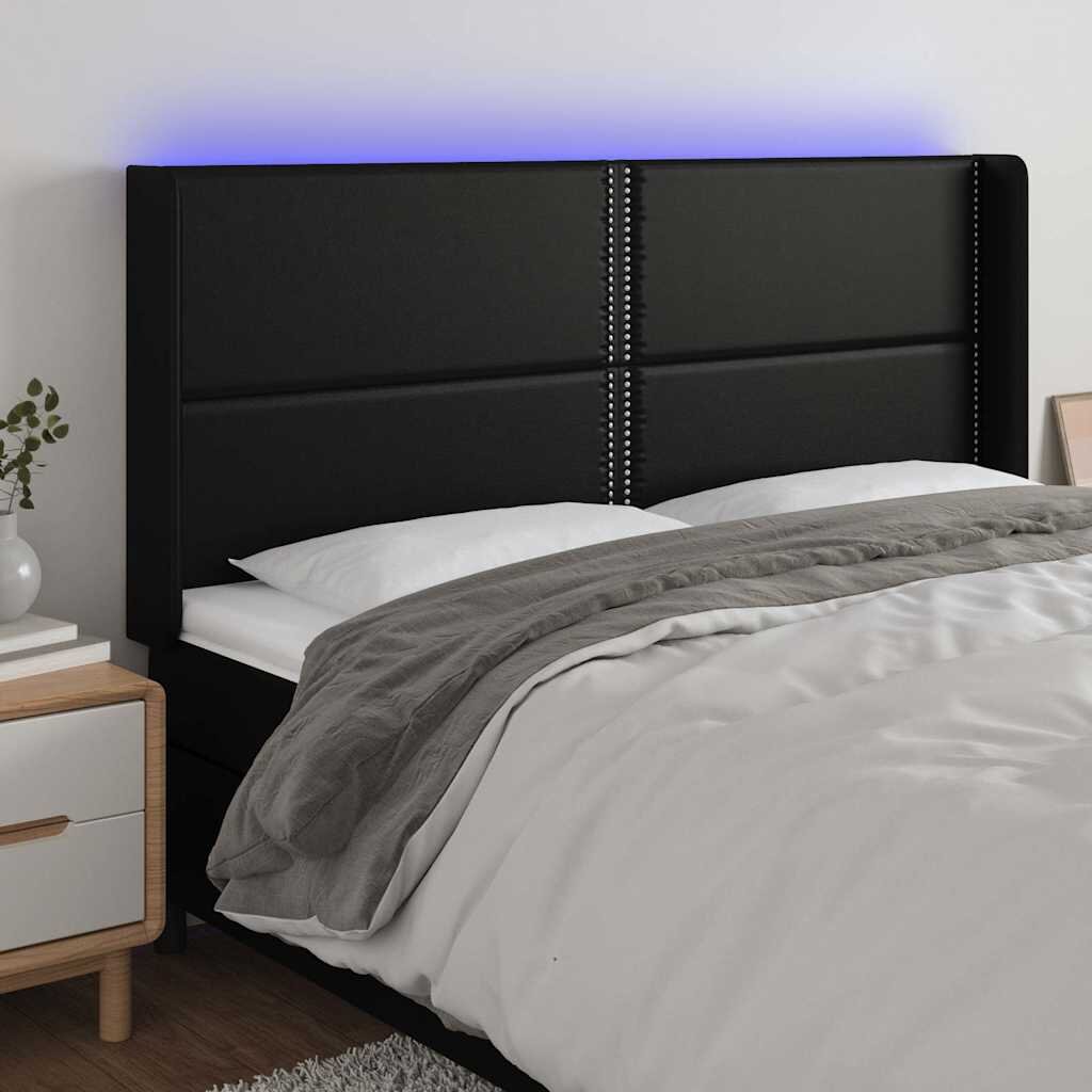 vidaXL LED горна табла за легло черна 183x16x118/128 см
