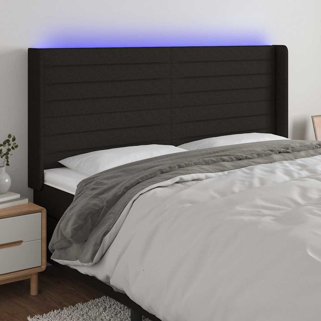 vidaXL LED горна табла за легло черна 183x16x118/128 см плат
