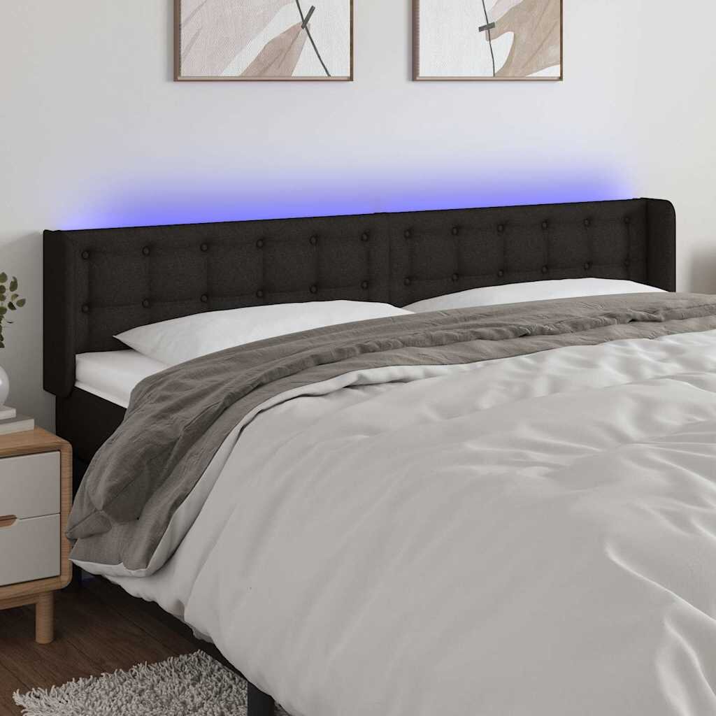 vidaXL LED горна табла за легло черна 183x16x78/88 см плат