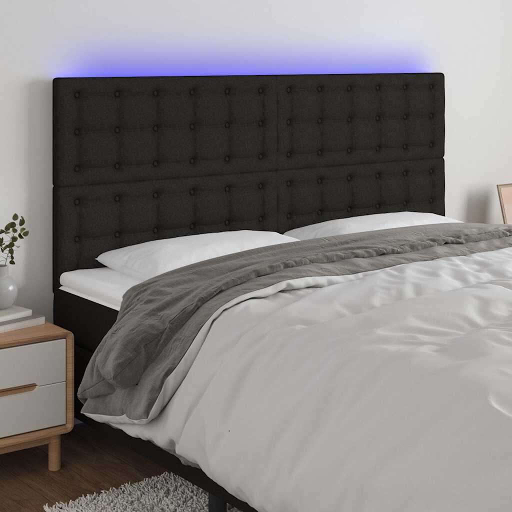vidaXL LED горна табла за легло черна 200x5x118/128 см плат