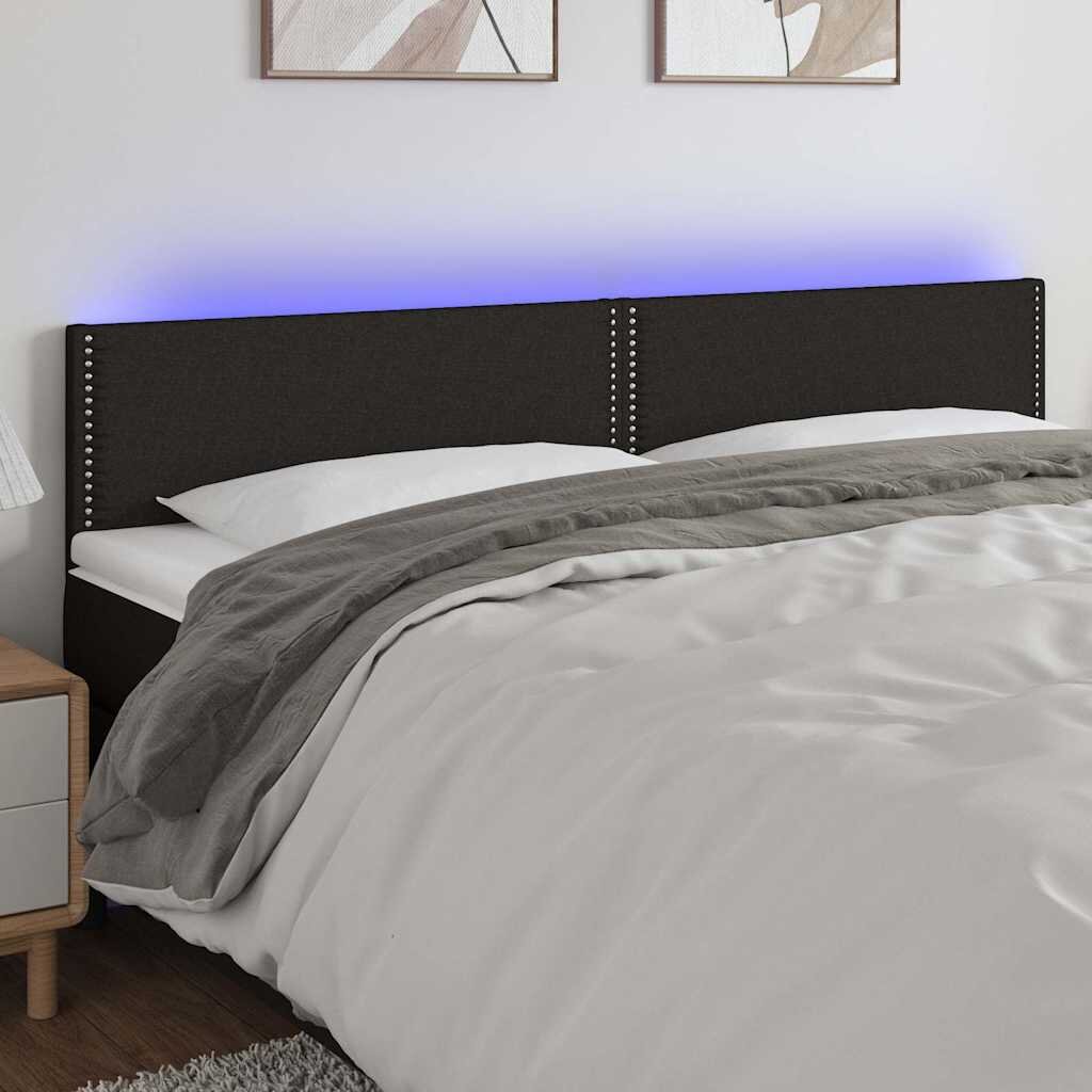 vidaXL LED горна табла за легло черна 200x5x78/88 см плат