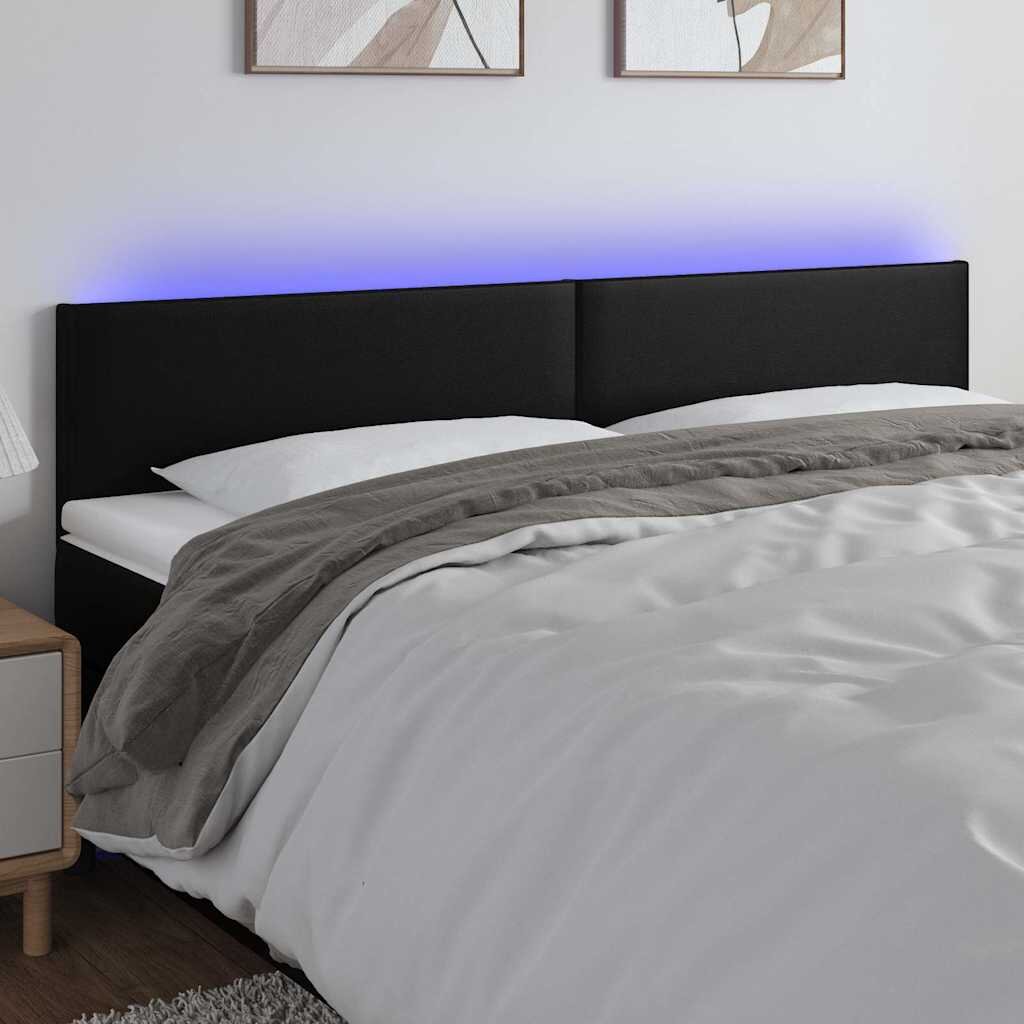 vidaXL LED горна табла за легло черна 200x5x78/88см изкуствена кожа