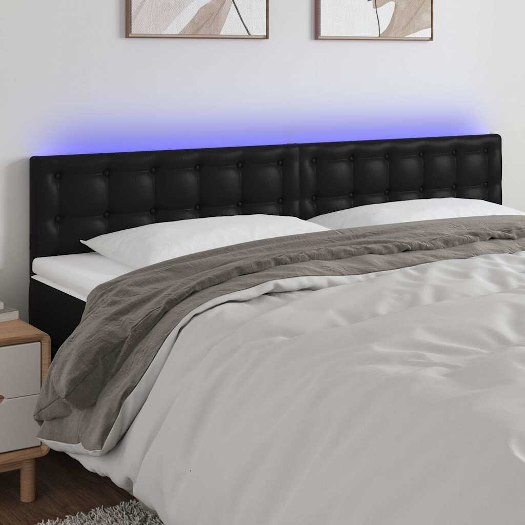 vidaXL LED горна табла за легло черна 200x5x78/88см изкуствена кожа
