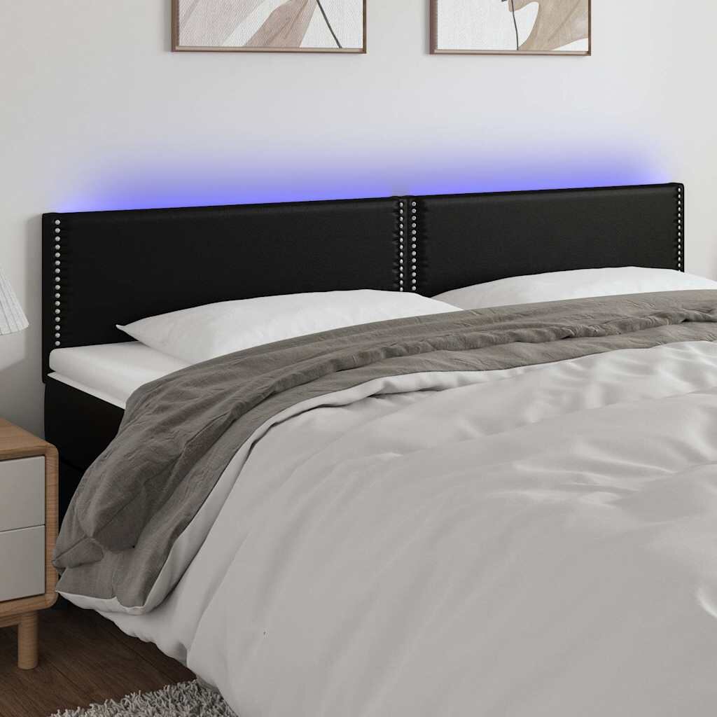 vidaXL LED горна табла за легло черна 200x5x78/88см изкуствена кожа