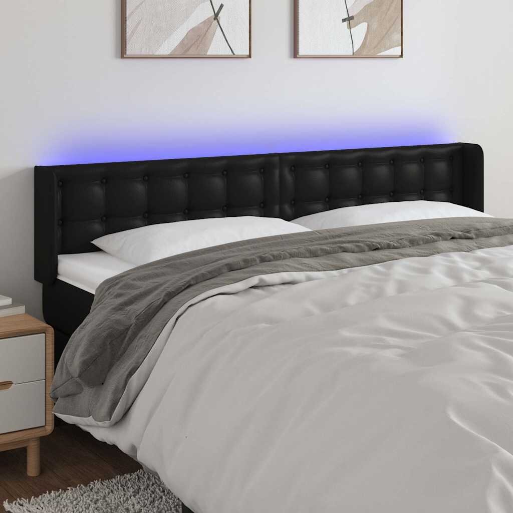 vidaXL LED горна табла за легло черна 203x16x78/88 см
