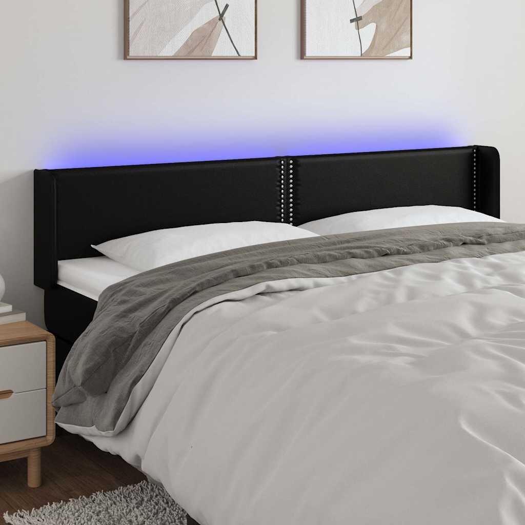 vidaXL LED горна табла за легло черна 203x16x78/88 см