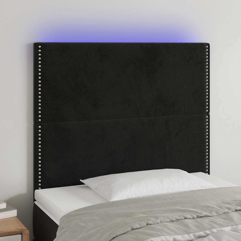 vidaXL LED горна табла за легло черна 80x5x118/128 см кадифе