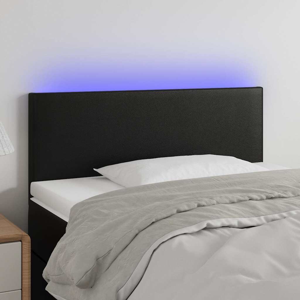 vidaXL LED Горна табла за легло черна 80x5x78/88 см изкуствена кожа