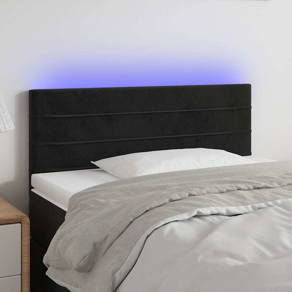 vidaXL LED горна табла за легло черна 80x5x78/88 см кадифе