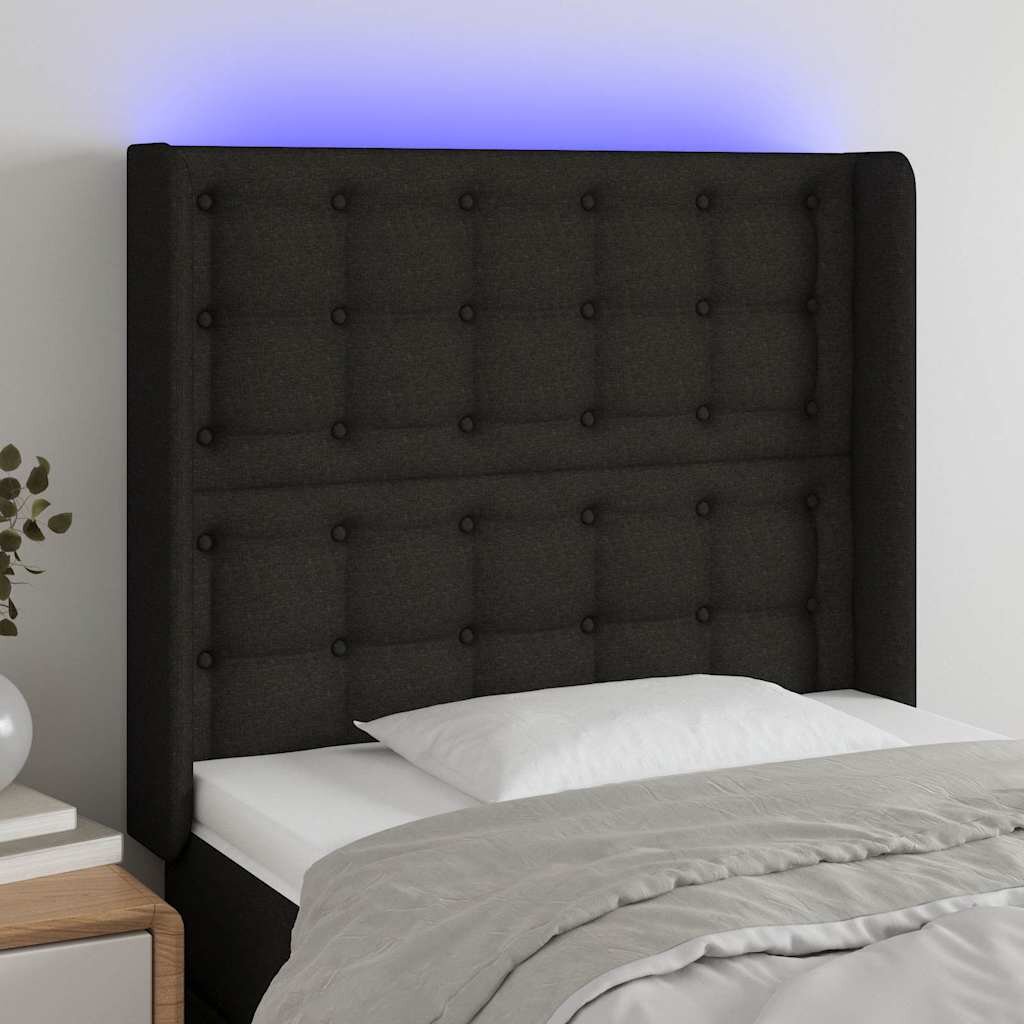 vidaXL LED горна табла за легло черна 83x16x118/128 см плат